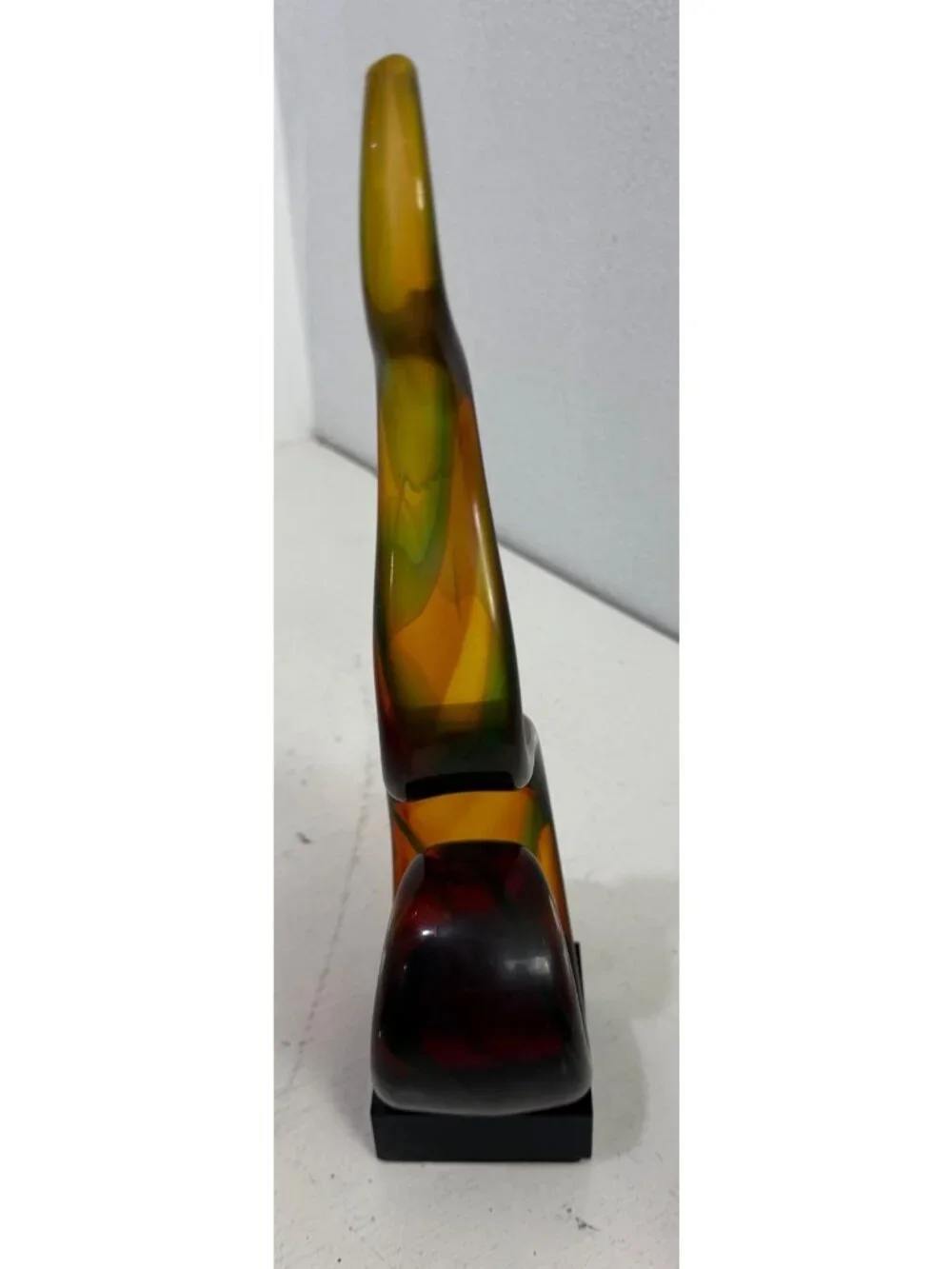 Murano Style Art Heavy Glass Swirl Music Abstract Sculpture Amber Green 14” VTG